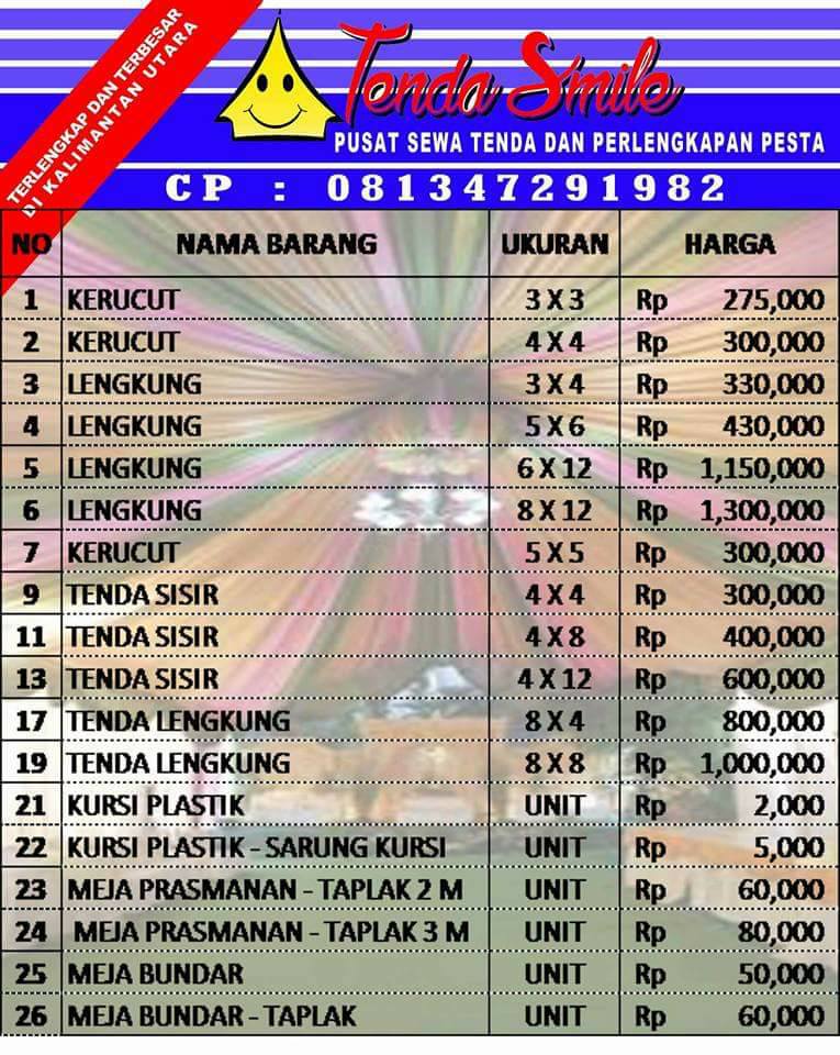 Tenda Smile Tarakan Persewaan Tenda Dan Alat Pesta Info Paguntaka