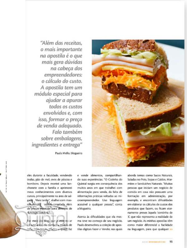 Paula Mello do blog Cozinha do Quintal na Revista Assaí Bons Negócios 14a. edição