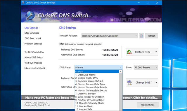 برنامج ChrisPC DNS Switch