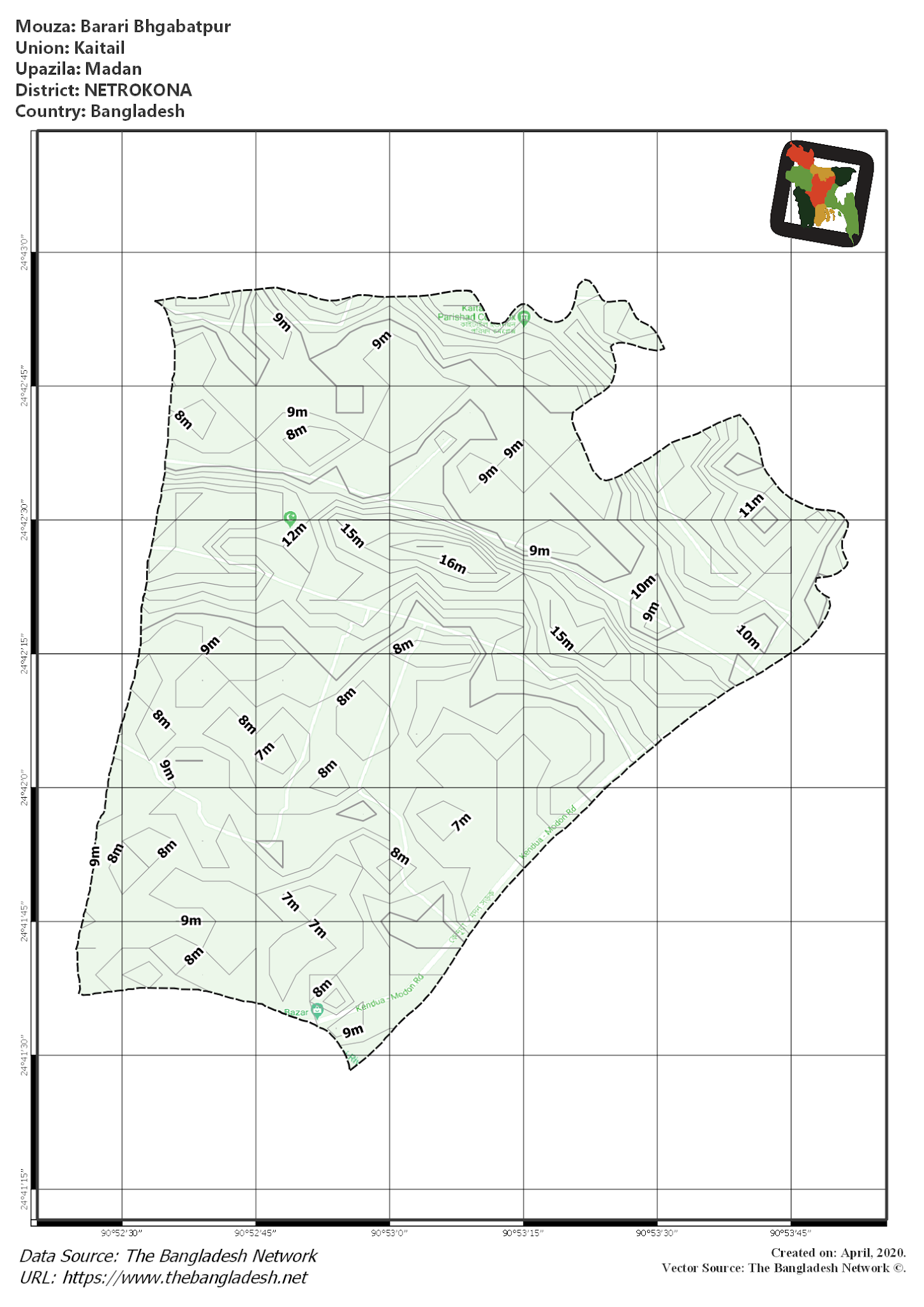 Map of Barari Bhgabatpur Mouza of Madan Upazila, NETROKONA, Bangladesh.