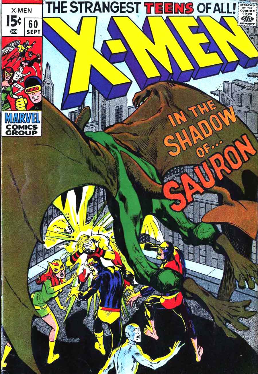 X-men #60 cover art by Neal Adams / silver age 1960s marvel comic book / Sauron