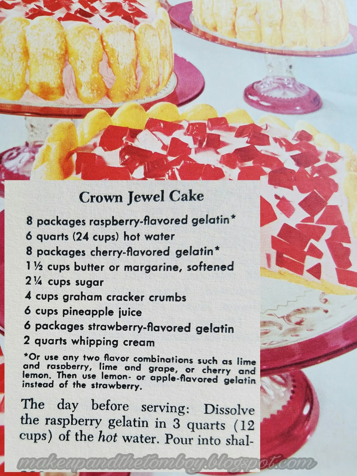 Make Up & The Tomboy Crown Jewel Cake, Vintage No Bake dessert Recipe