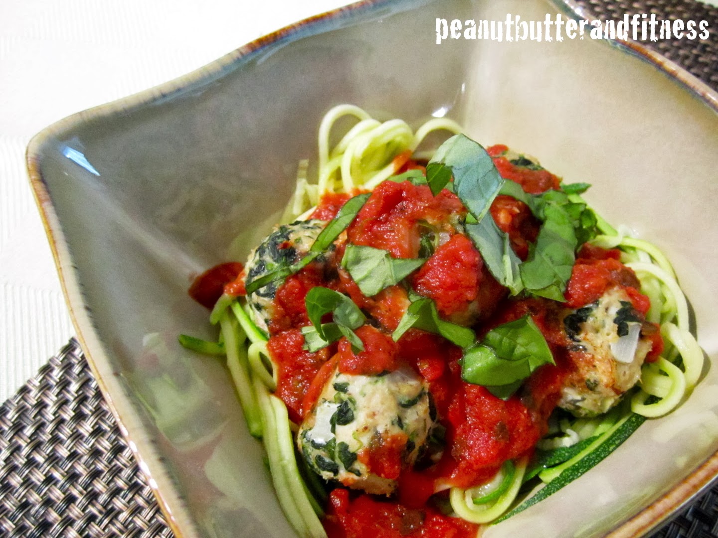 Turkey Spinach Meatballs with Zucchini Noodles Peanut Butter and Fitness