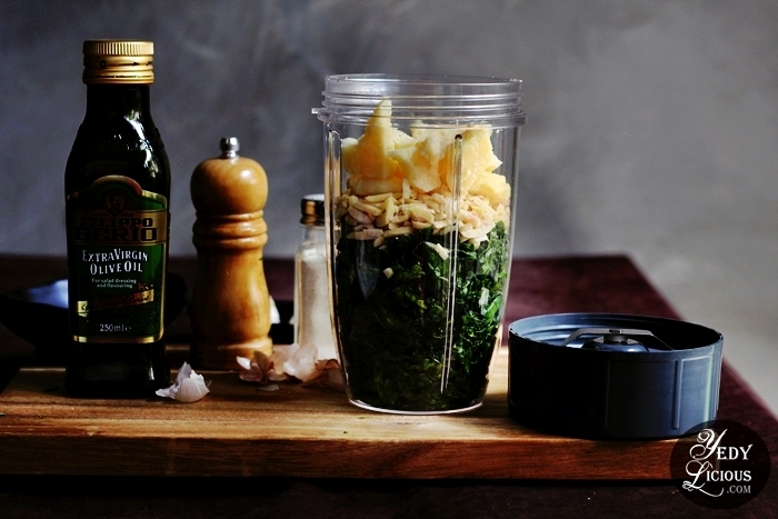 Kale and Almond Pesto Easy Recipe, How To Make Pesto Sauce From Scratch, Kale Almond Pesto Pasta Recipe, Healthy Pasta Recipe, Vegetarian Recipe, Kale Recipe, How To Cook Prepare Kale, Organic Pesto Pasta Recipe, Recipe Using Organic Produce, Organic Veggie Mommies, Where To Buy Organic Produce Vegetable Fruits in Manila Philippines, Best Top Food Blog on Easy Recipe, Top Best Food Blog in Manila Philippines YedyLicious Manila Food Blog Copyright Yedy Calaguas