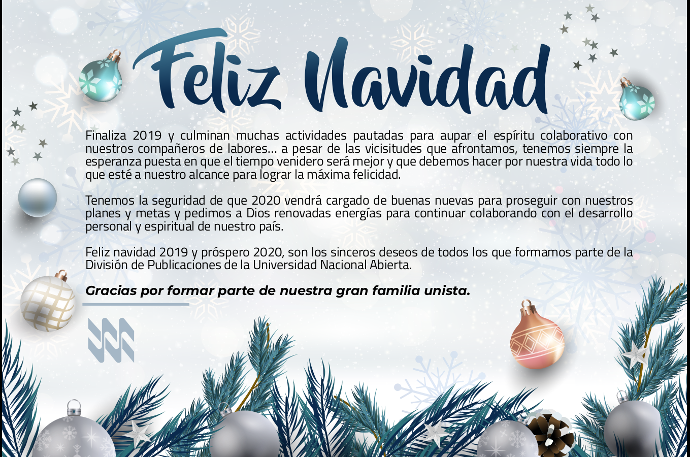 Feliz Navidad les desea la División de Publicaciones