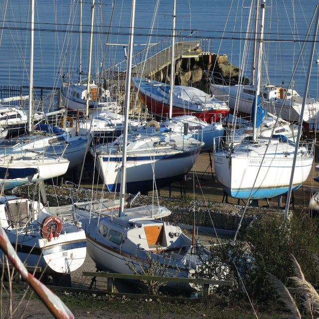 Sailing boats on hard standing for winter