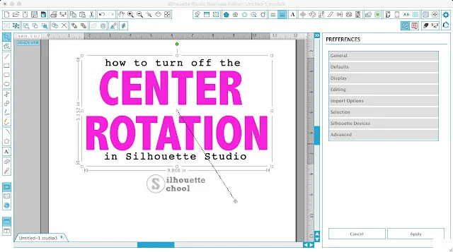 Silhouette Studio, remove center rotation, turn off center rotation