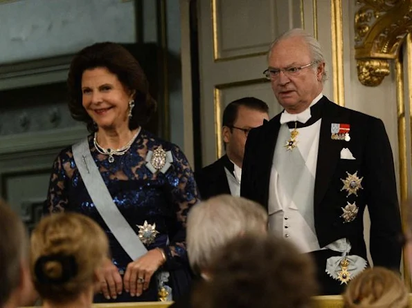 Queen Silvia, Crown Princess Victoria, Princess Sofia, Princess Madeleine wore lace gown, diamond earrings, gold earrings