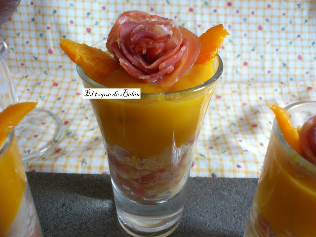 aperitivo de bacalao con calabaza en vasitos