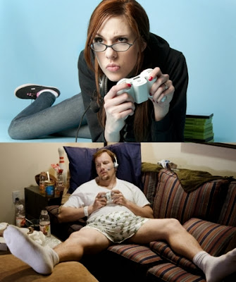 Girl vs. guy gamer playing XBox 