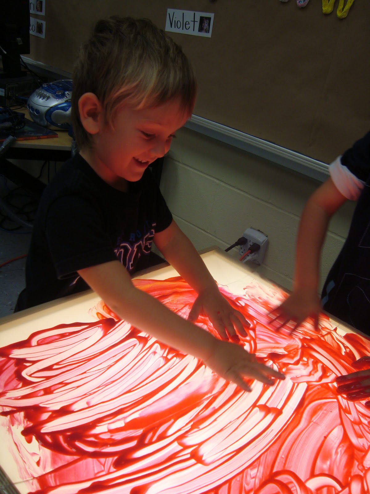 Joyful Learning in the Early Years Finger Printing on the Light Box