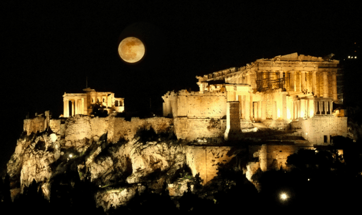 Monument in the Moonlight Greece