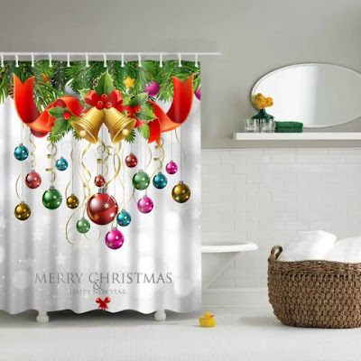 Bath Decor Waterproof Polyester Merry Christmas Shower Curtain