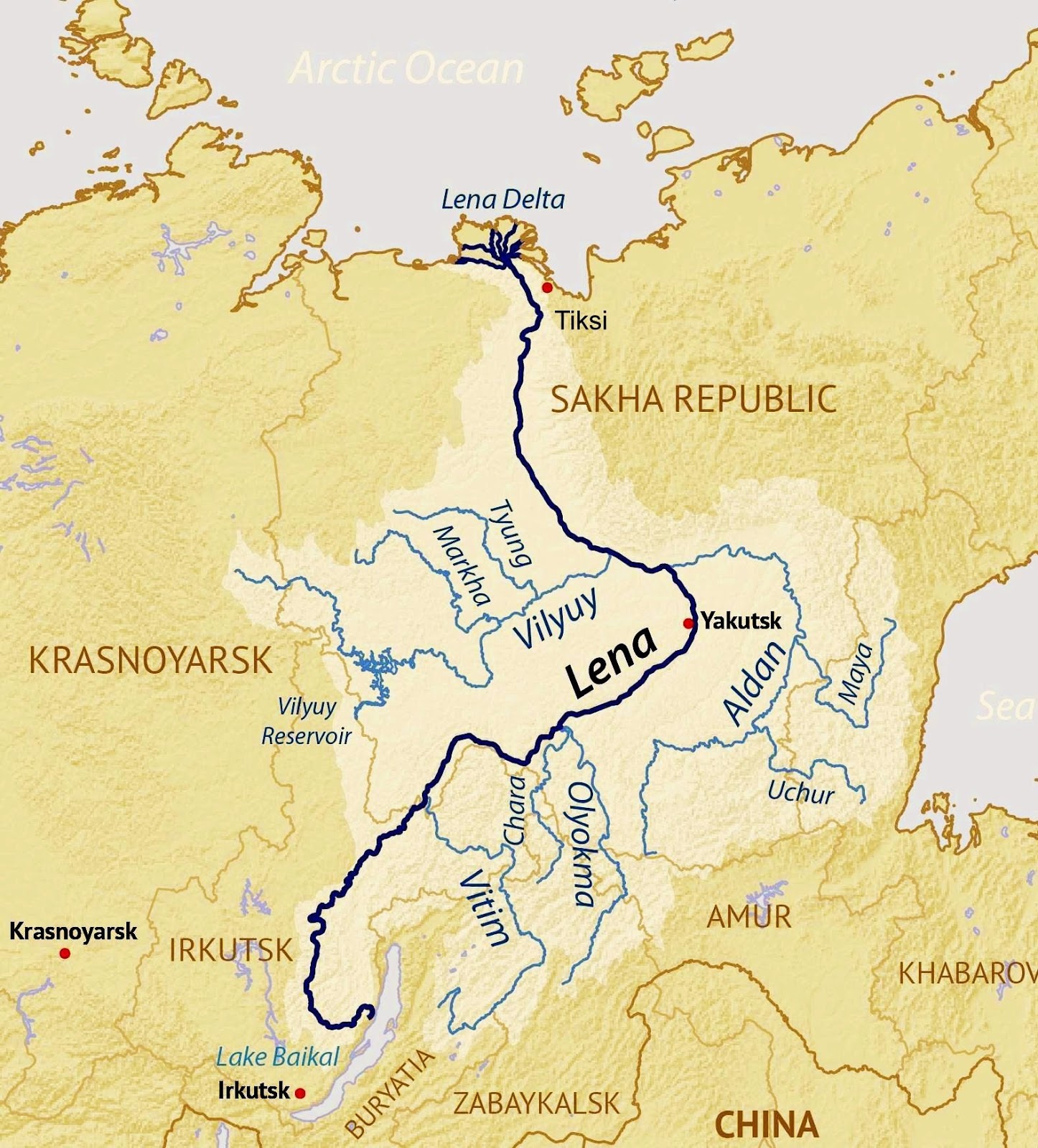 Географическая карта реки лена