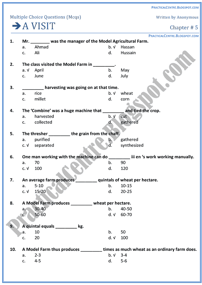 a-visit-mcqs-multiple-choice-questions-english-x