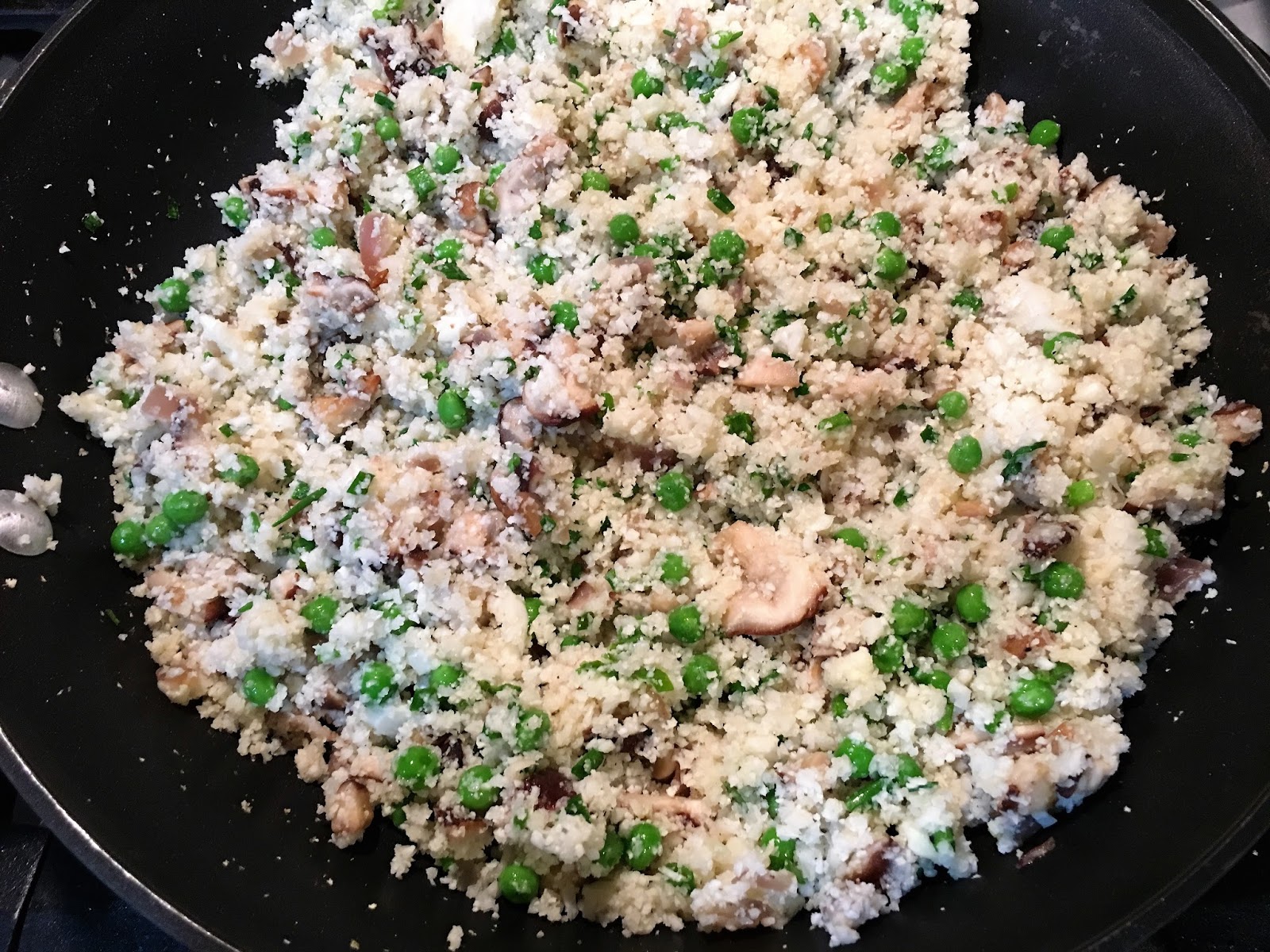 Cauliflower Rice with Shiitake Mushrooms and Peas mysavoryspoon