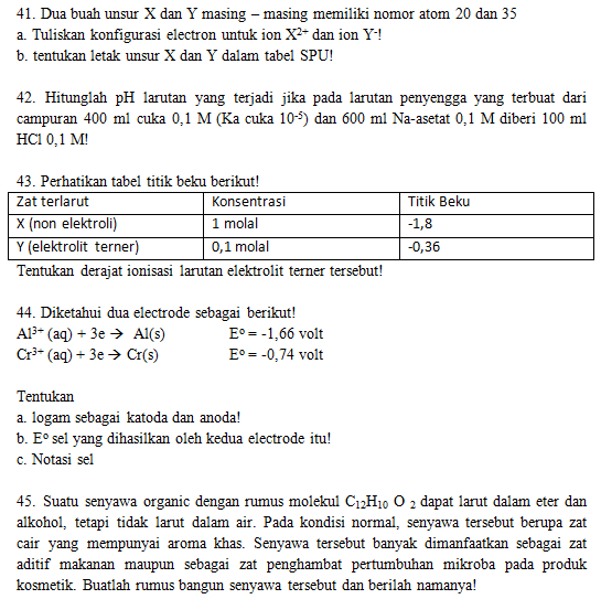 Latihan Soal dan Kunci Jawaban USBN Kimia SMA 2019