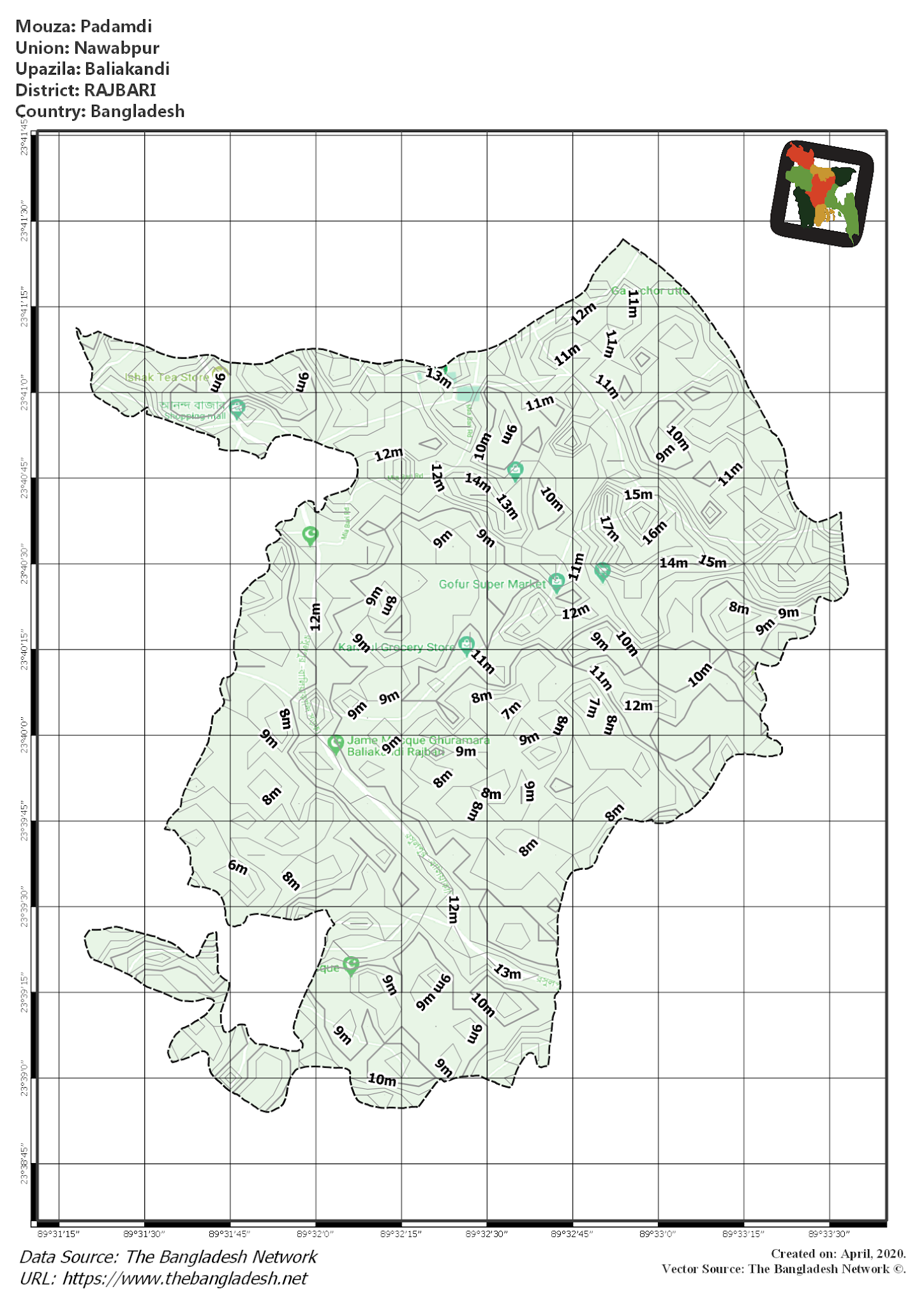Map of Padamdi Mouza of Baliakandi Upazila, RAJBARI, Bangladesh.
