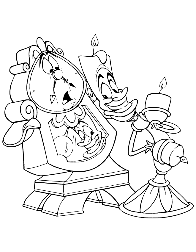 Drawing clock and candlestick beauty and the beast coloring ~ Child