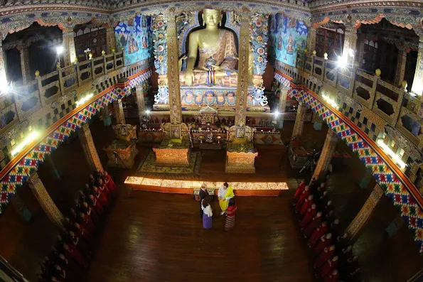 Prince William and Catherine, Duchess of Cambridge pose with King Jigme Khesar Namgyel Wangchuck and Queen Jetsun Pema visited the Golden Throne Room of the Dzong