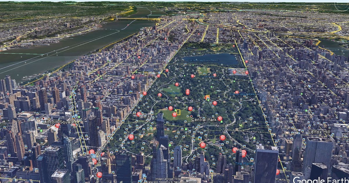Roads And Views From Google Earth From Central Park At New York, USA