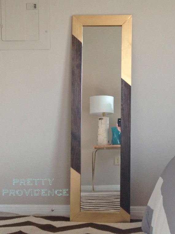 DIY gold-dipped mirror frame. This is the best beginner's DIY project ever, and the tutorial is geared for beginners! An upgrade to that cheap full-length mirror we all have. www.prettyprovidence.com