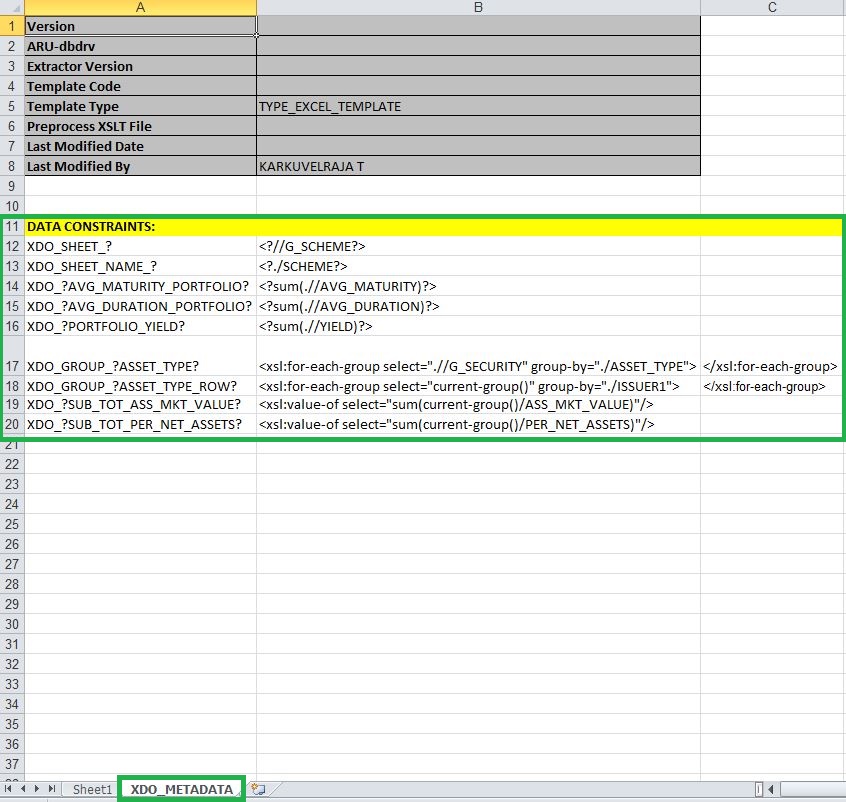 Multiple sheet excel report template generation in Oracle BI Publisher