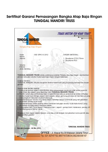 Contoh Surat Garansi Pemasangan Atap Baja Ringan Dapatkan