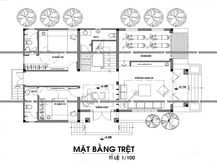 Mẫu thiết kế biệt thự 1 tầng 150m2 tại tỉnh Long An Tang-tret