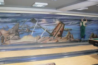 Artystyczne malowanie ściany, mural ścienny 3D w kręgielni, warszawa, malarstwo ścienne