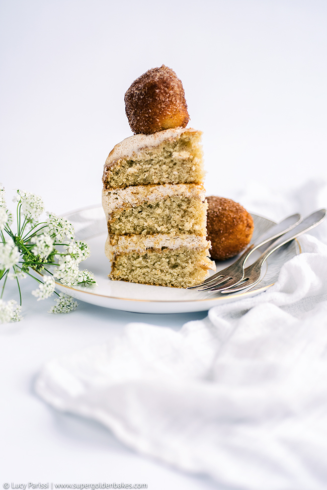 Sugar and spice cake with mascarpone frosting and cinnamon caramel