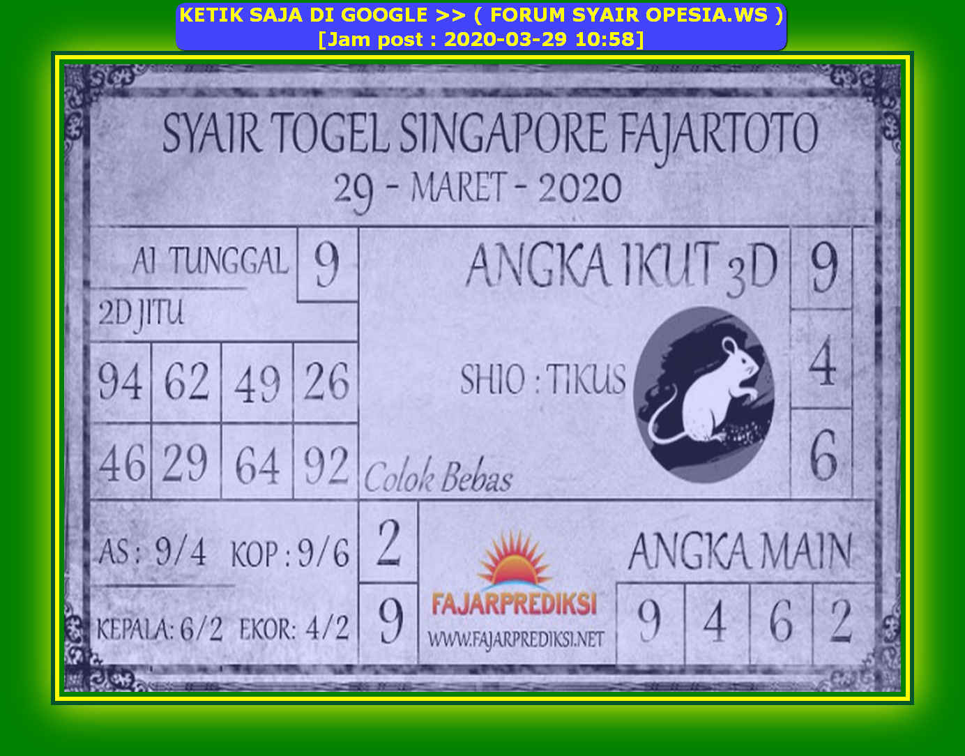 1 New Message Kode Syair Singapore 29 Maret 2020 Forum Syair Togel Hongkong Singapura Sydney