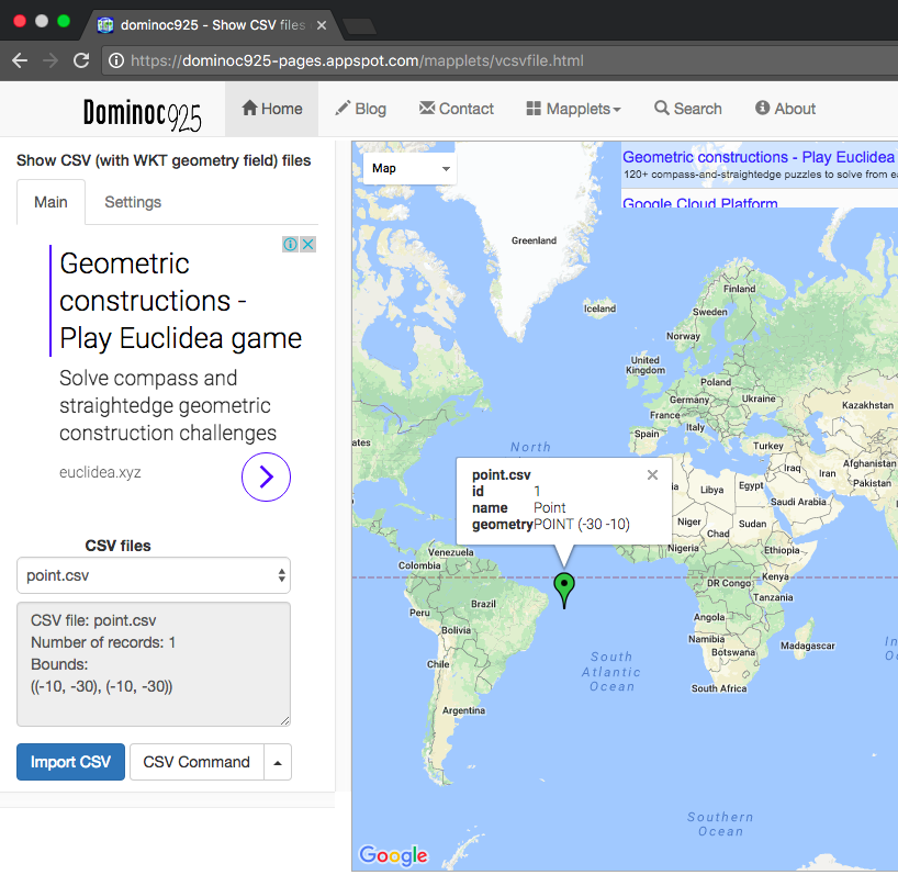 dominoc925 Display CSV (with WKT geometry field) files on Google Maps