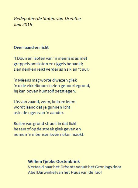 Uitgelezene Willem Tjebbe Oostenbrink: Gedicht ien t Drents QS-26