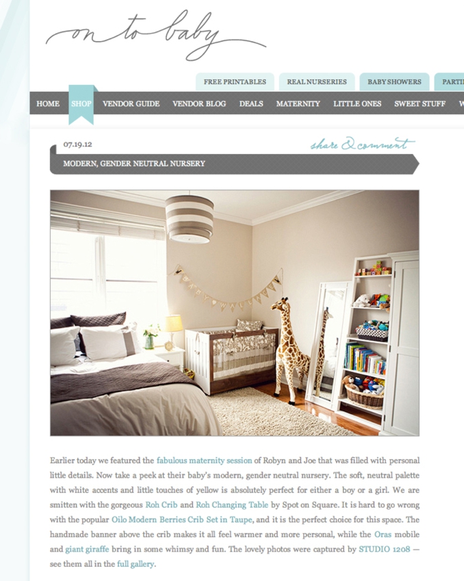 STUDIO 1208 feature on OnTo Baby for chic gender neutral nursery shoot