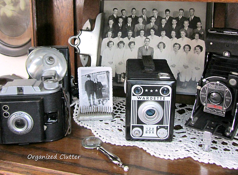 Vintage Camera Vignette www.organizedclutterqueen.blogspot.com