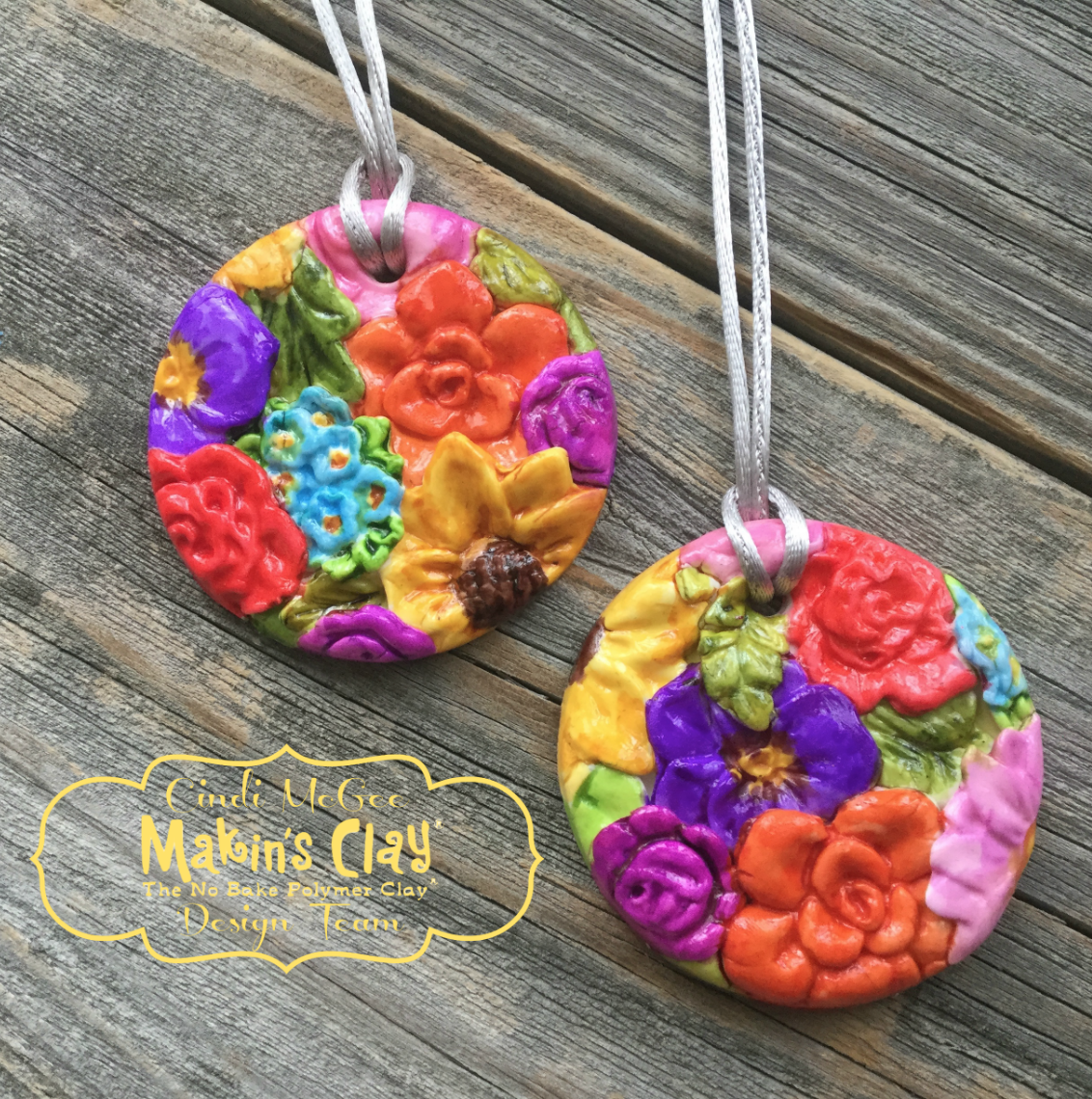 Bold Spring Flowers Polymer Clay Pendants