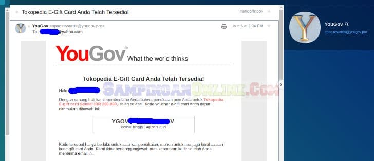 Cara Menukar Voucher Tokopedia Dari Yougov Menjadi Saldo Tokocash