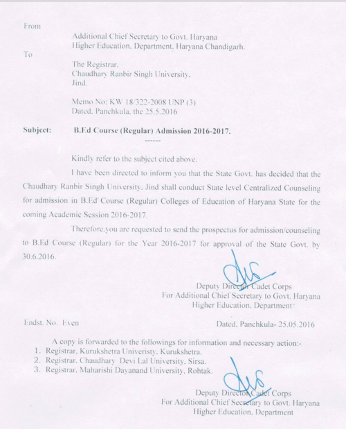Haryana Regular B Ed 2016 17 Admission Notificationfreenokrinews Com