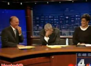 two newsreader cant stop laughing when the lady fall