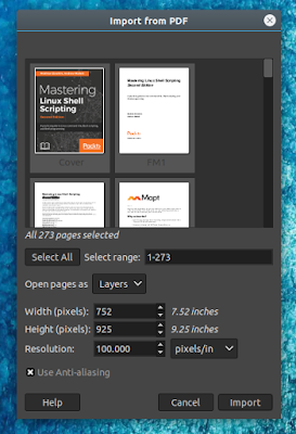 GIMP Import from PDF dialog