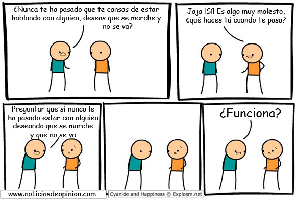 Viñeta de Cyanide and happiness en español: espantando a un pesado Viñeta de Cyanide and happiness: espantando a un pesado