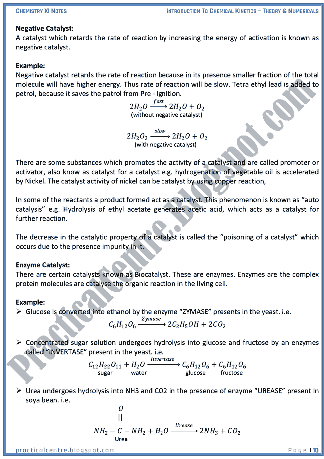 Introduction To Chemical Kinetics - Theory And Numericals (Examples And Problems) - Chemistry XI