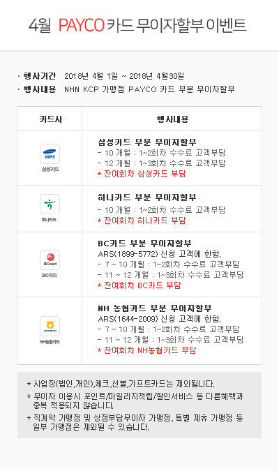 [NHN KCP] 2018년 4월 카드사 무이자할부 이벤트 안내