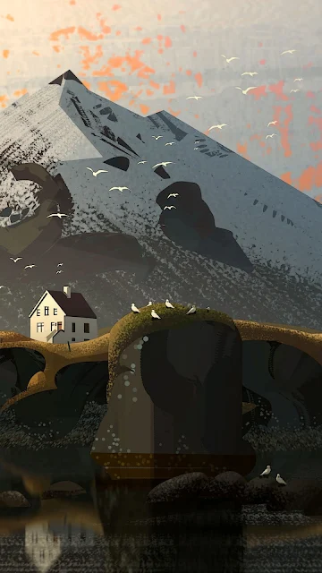 mountain house  illustration in 1080 pixels to use as phone wallpaper