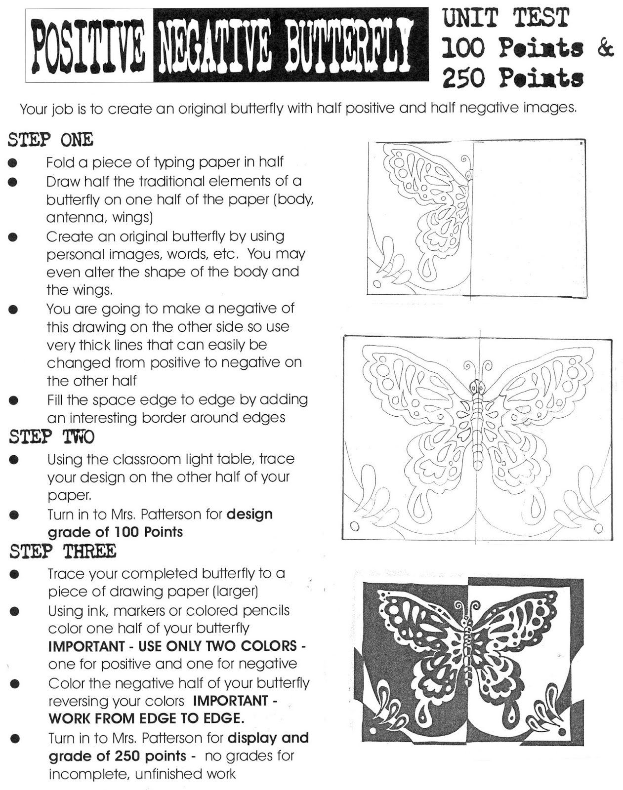 POSITIVE/NEGATIVE BUTTERFLY ASSIGNMENT