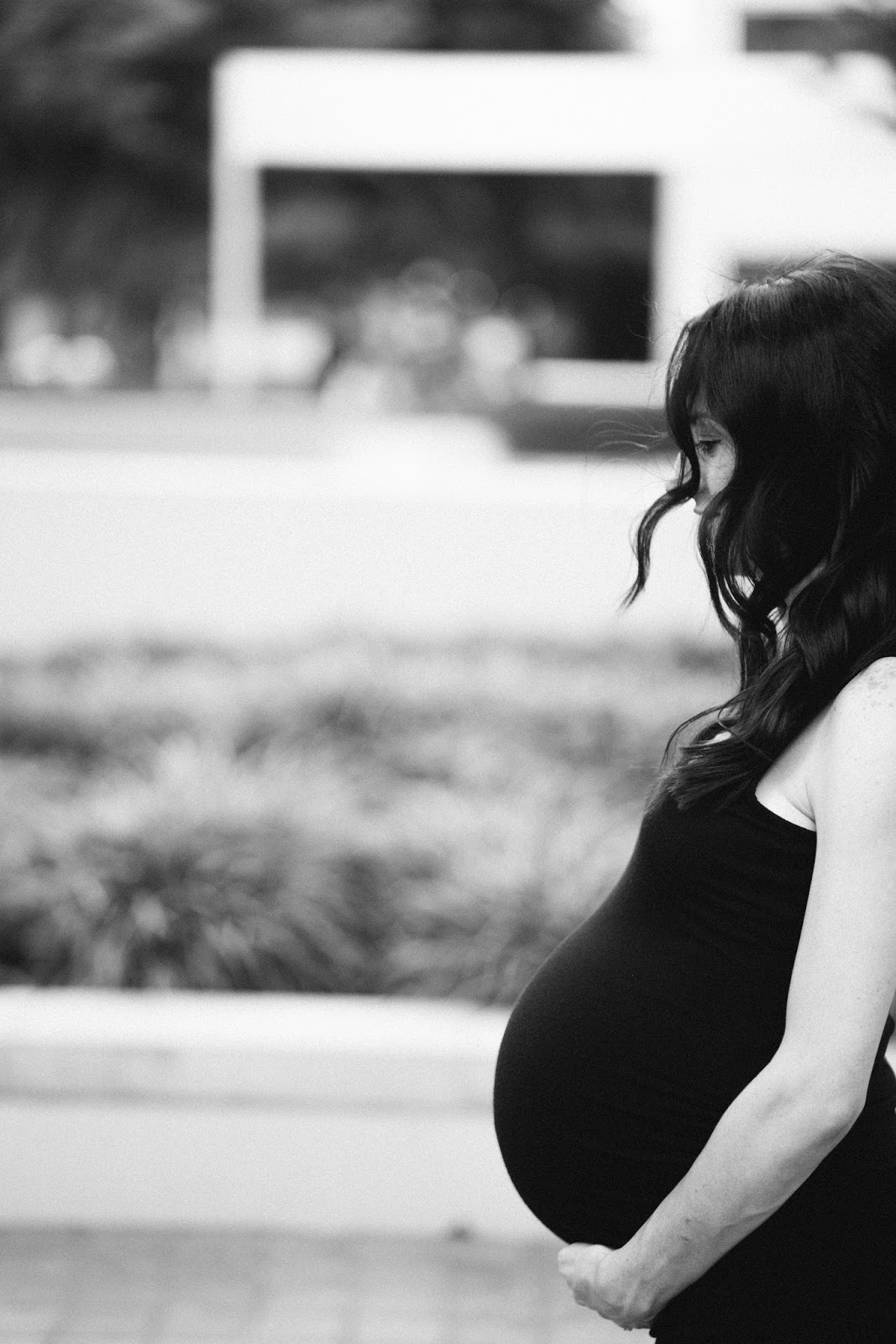 Black and white maternity belly shot photo