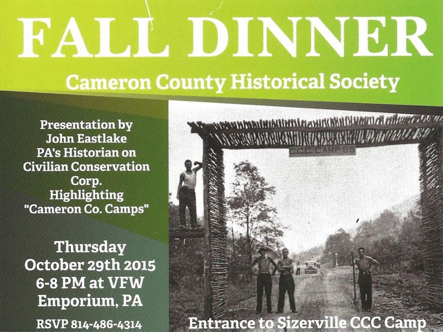 Cameron County PA News Save the date! Fall Dinner With The Cameron