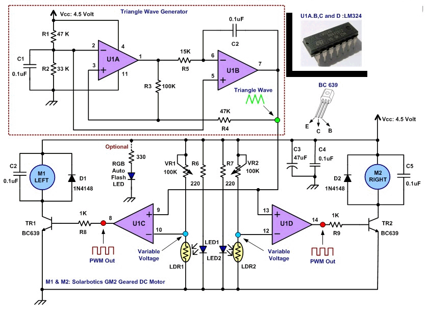 Circuit Diagram 4U: Line Follower Robotic With Quad Op-Amp LM324