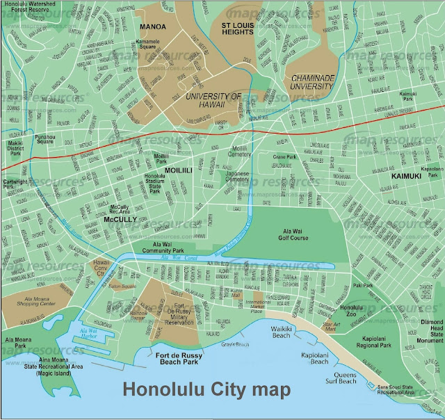 Mapa da cidade de Honolulu - Havaí